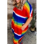 lovely Casual Rainbow Striped Multicolor Ankle Len