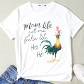 lovely Casual O Neck Print White T-shirt