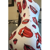 Lovely Plus Size Trendy Lip Print Red One-piece Ro