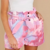 Lovely Casual Tie-dye Pink Plus Size Shorts