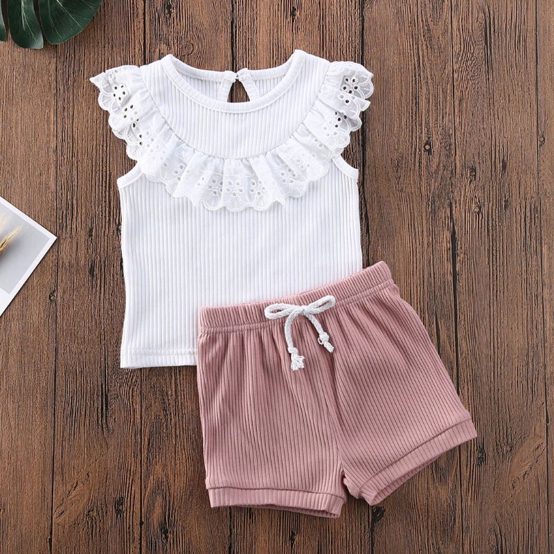 lovely Casual Lace-up White Girl Two-piece Shorts Set