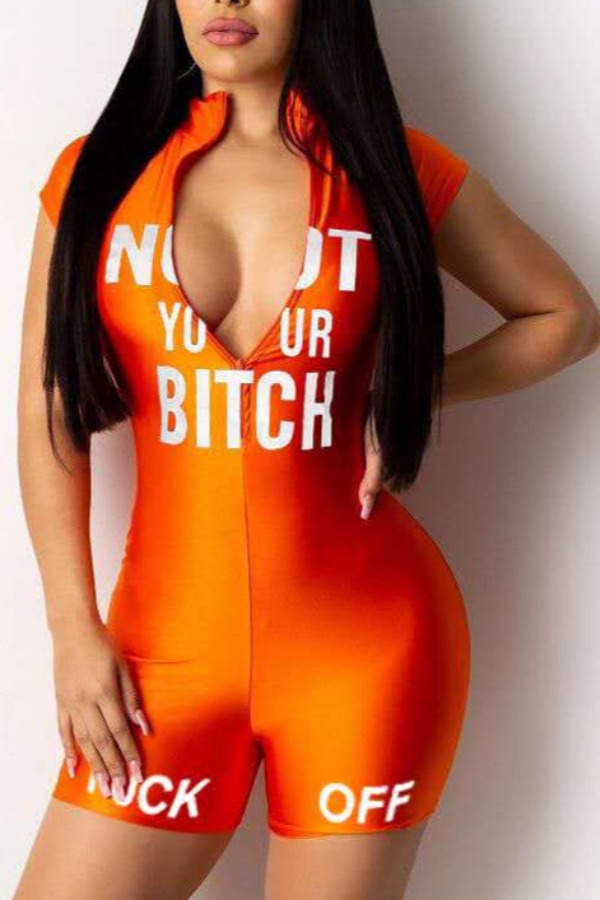 lovely Casual Letter Print Orange One-piece Romper