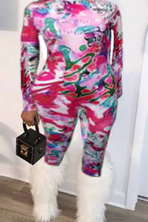Lovely Casual Print Rose Red One-piece Jumpsuit(Without Belt)