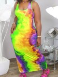 Lovely Casual Tie-dye Yellow Ankle Length Dress