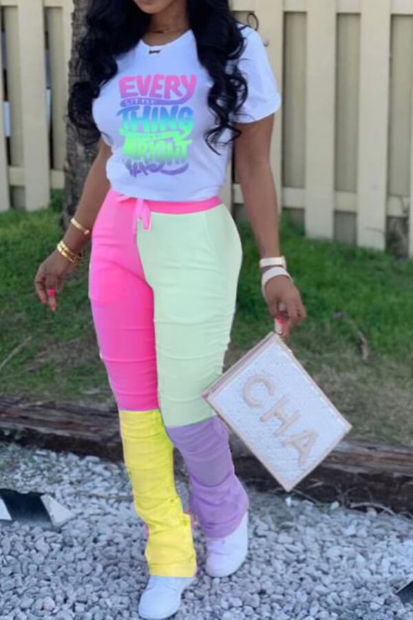 LW Letter Print Patchwork Pants Set