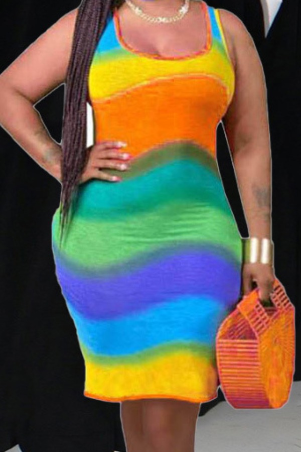 lovely Trendy Tie-dye Skinny Orange Mini Dress