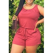 Lovely Casual O Neck Drawstring Design Wine Red On