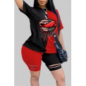 Lovely Sportswear Print Patchwork Black Plus Size 