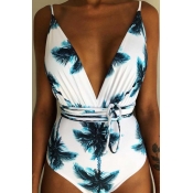 lovely Plants Print Green One-piece Swimsuit