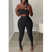 Lovely Sexy One Shoulder Black Two-piece Pants Set