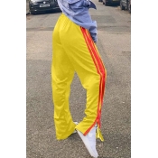 lovely Casual Elastic Waist Patchwork Yellow Pants