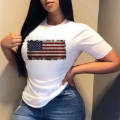 Lovely Leisure O Neck Print White T-shirt
