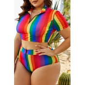 LW Plus Size Striped Crop Top Bikini Set