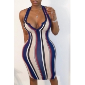 Lovely Casual Striped Navy Blue Knee Length Dress