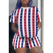 lovely Independence Day Casual Striped Print Red T