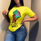 Lovely Casual Print Yellow T-shirt