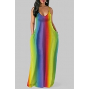 Lovely Casual Striped Multicolor Maxi Plus Size Dr