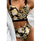 lovely Print Yellow Two-piece Swimsuit
