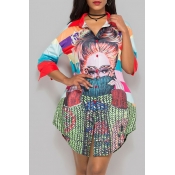 Lovely Casual Print Multicolor Mini Plus Size Dres
