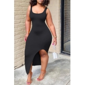 LW Asymmetrical Black Ankle Length Dress
