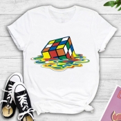 LW Casual O Neck Print White T-shirt