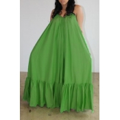 Lovely Casual Loose Green Maxi Dress