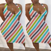lovely Casual Striped White Knee Length Plus Size 