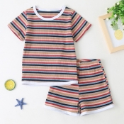 lovely Casual Striped Multicolor Girl Two-piece Sh