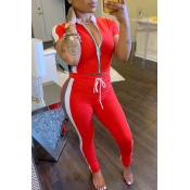 Lovely Sportswear Patchwork Red Two-piece Pants Se