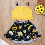 lovely Bohemian Floral Print Yellow Girl Two-piece