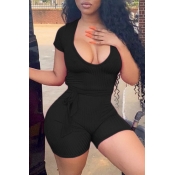 lovely Casual U Neck Black One-piece Romper