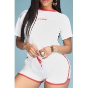 Lovely Sportswear Letter Red Two Piece Shorts Set