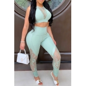 LW SXY Trendy Patchwork Green Two-piece Pants Set