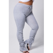 Lovely Plus Size Casual Fold Design Grey Pants
