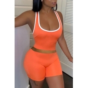 LW Sportswear Patchwork Orange Two-piece Shorts Se