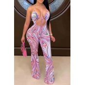 Lovely Sexy Print Lace-up Multicolor One-piece Jum