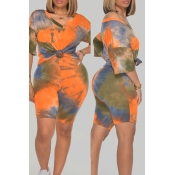 Lovely Casual Tie-dye Jacinth Plus Size Two-piece 