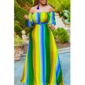 Lovely Bohemian Striped Yelllow Maxi Dress