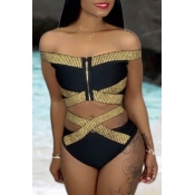 lovely Patchwork Black Two-piece Swimsuit