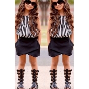 lovely Casual Striped Black Girl Two-piece Shorts 