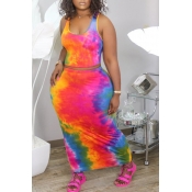 LW Plus Size Trendy Tie-dye Rose Red Two-piece Ski