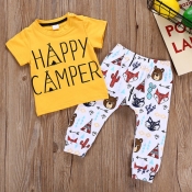 lovely Casual Cartoon Print Yellow Boy Two-piece P