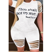 Lovely Plus Size Leisure O Neck Letter White Two-p