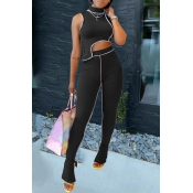 LW Trendy Patchwork Black Two-piece Pants Set
