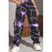 lovely Casual Print Purple Pants