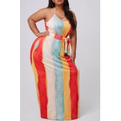 lovely Casual Striped Apricot Maxi Plus Size Dress