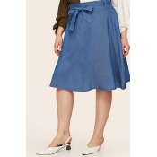 lovely Stylish Lace-up Blue Plus Size Skirt