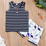 lovely Casual Striped Black Boy Two-piece Shorts S