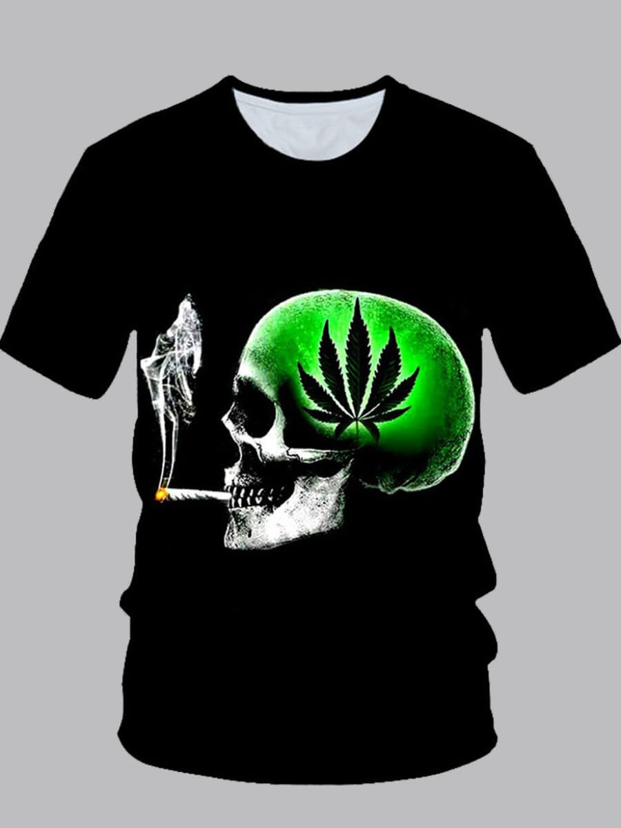 LW Men Polyester Basic Skull Head Regular T-shirt