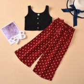 lovely Sweet Dot Print Buttons Design Red Girl Two